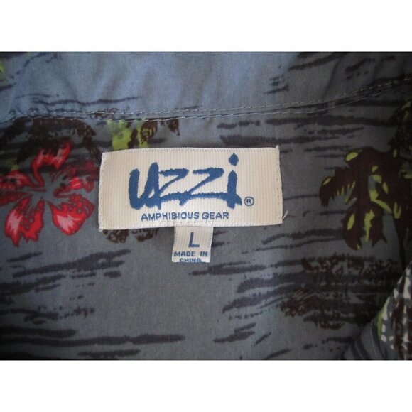 Men's UZZI Polyester Hawaiian Floral Button Short Sleeve Shirt Sz L (MT429) - Picture 2 of 8
